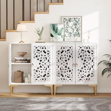 JOINICE Accent Cabinet with Doors, Sideboard Buffet Cabinet with Storage, 31.5" W Buffet Table with Gold Legs and Adjustable Shelf for Living Room, Kitchen, Hallway, White - Image 5