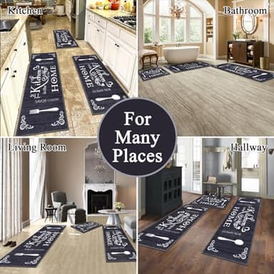 Vaukki Boho Kitchen Rug Sets 3 Pieces, Washable Kitchen Mats for Floor, Non Slip Soft Kitchen Area Rug Floor Mat for Kitchen, Laundry Room and Hallway (Black, 20''x32''+20''x47''+20''x59'') - Image 3