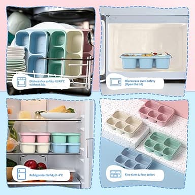 Bento Box Adult Lunch Box - 4 Pack, 5 - Compartment Meal Prep Container for Kids, Reusable Food Storage Snack Containers - Stackable for School, Work, and Travel (Wheat(Green/Blue/Pink/Beige)) - Image 6