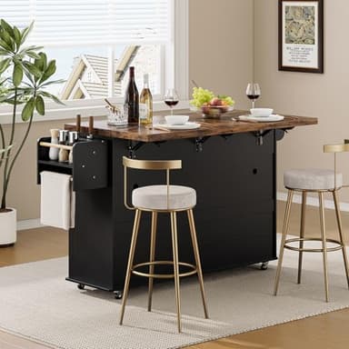 60" Kitchen Island with Power Outlet & Drop Leaf, Kitchen Rolling Island with Spice Rack & Towel Rack, Knife Holder, Kitchen Island Cart with Trash Storage Cabinet, Mobile Island Table for Kitchen - Image 2