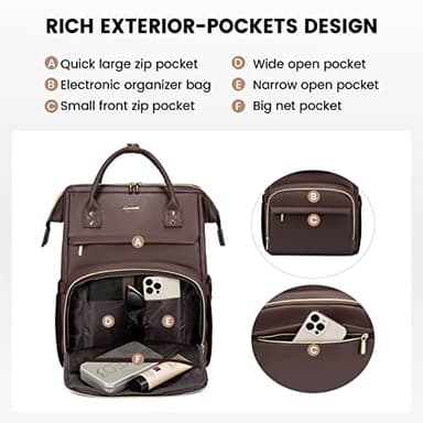 LOVEVOOK Leather Laptop Backpack for Women 15.6 inch,Travel Backpack Purse Nurse Teacher Backpack Computer Laptop Bag,Professional College Business Work Bags Carry On Backpack with USB Port,Coffee - Image 3