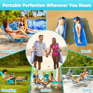 #WEJOY Folding Tanning Chair with Face Hole, 5 Positions Face Down Beach Lounge Chairs with Pillow for Outside Sunbathing Poolside (Blue) - Image 8