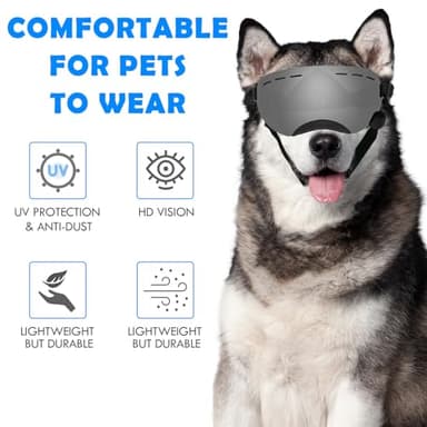 Large Dog Sunglasses Dog Goggles Pet Glasses Pet Eyewear with Adjustable Strap,Glasses for Medium Large Dog Swimming Skating Glasses UV Proof Windproof Dustproof (Black-Gray) - Image 5