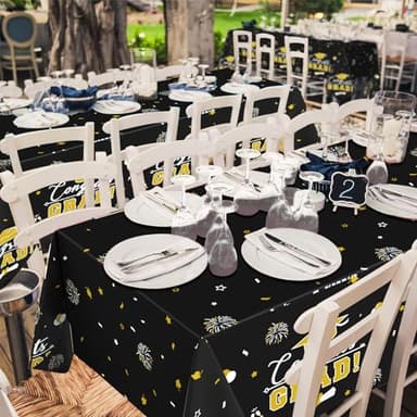 FLUBARE 3Pack Graduation Decorations Class of 2025, Graduation Talecloth Party Decorations, Plastic Waterproof Black and Gold Tablecloth for Party Supplies - Image 6