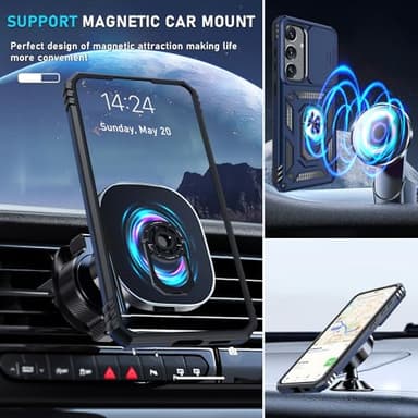 Janmitta Compatible with Samsung Galaxy S25 Plus/S24 Plus Case Built in Slide Camera Lens Cover+Screen Protector+Finger Ring Holder Kickstand,Heavy Duty Shockproof Full Body Phone Cover,Blue - Image 8