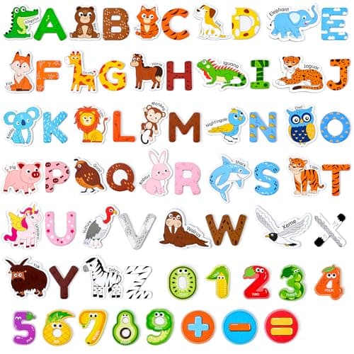 JoyCat Wooden Kids Magnets – 26 Cute Animals, Alphabet Uppercase Letters, and 0-9 Numbers, Fridge Magnets for Toddlers, Fun Educational Spelling Learning Gift for Toddlers & Kids - Image 1