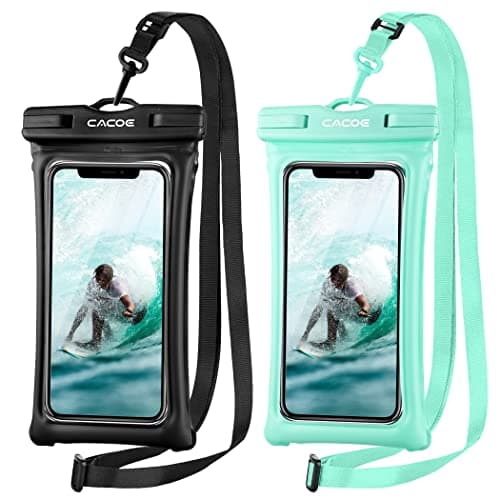 CACOE [Floatable] Floating Universal IPX8 Waterproof Phone case 2 Pack-Up to 7.0",Adjustable Lanyard Phone Pouch,Cellphone Dry Bags for Vacation Beach Pool Kayak Cruise Travel Essentials（Black+Green） - Image 1
