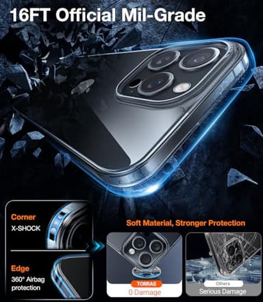 TORRAS Crystal Clear for iPhone 16 Pro Max Case, [Anti-Yellowing][Military-Grade Protection], Slim Translucent Anti-Scratch Back, Soft Bumper, Non-Slip Protective Phone Cover, Translucent Black 6.9" - Image 4