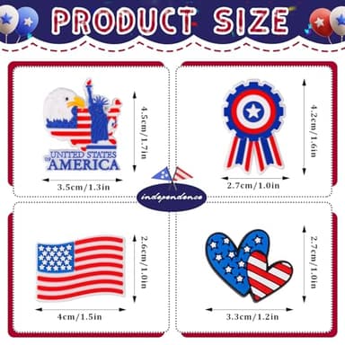 QAUYETM 42PCS Patriotic Shoe Charms for Clogs and Sandals Include American Flag Letters and Fun Designs Red White Blue PVC Accessories for Kids Teens Adults 4th of July Independence Day Party Favors - Image 3
