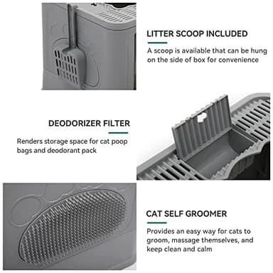 YITAHOME Large Enclosed Cat Litter Box with Lid Cover, Hooded Odorless Cat Toilet with Litter Scoop Cat Self Groomer Deodorizer Filter Front Entry Top Exit Door, Easy to Install and Clean (Gray) - Image 6