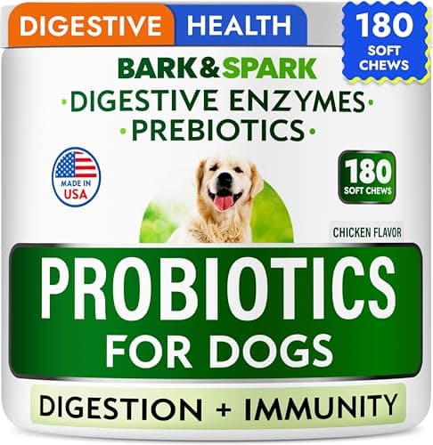 Bark&Spark Dog Probiotics & Digestive Enzymes (Gut Health) Allergy & Itchy Skin - Pet Diarrhea Gas Treatment Upset Stomach Relief, Digestion Health Prebiotic Supplement Tummy Treat (180Ct Chicken) - Image 1