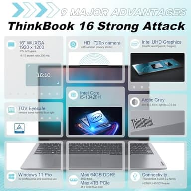 Lenovo 16" FHD Laptop Computers for Home Business Student, 13th Gen Intel Octa-Core i5-13420H (Beat i7-1355U), 32GB DDR5 RAM, 1TB PCIe SSD, WiFi 6, Thunderbolt 4, Fingerprint Reader, W11Pro, Wendbo - Image 2