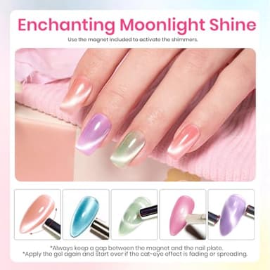 Beetles Cat Eye Gel Nail Polish Set, 6 Summer Colors Pastel Shimmer Glitter Gel Polish Kit Soak Off LED UV Curing Requires Pink Red Blue Orange Green Purple Velvet Gel with Magnet Gift for Women - Image 6