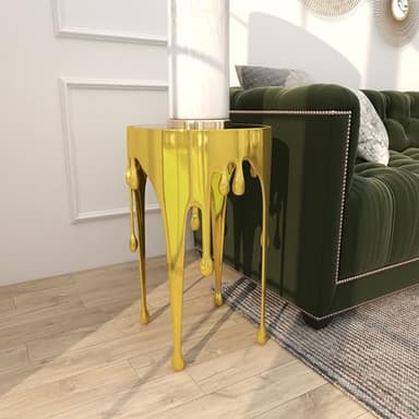 Deco 79 Aluminum Metal Abstract Melting Drip Accent Table with Melting Design and Shaded Glass Top, 16' x 16' x 25', Gold - Image 11