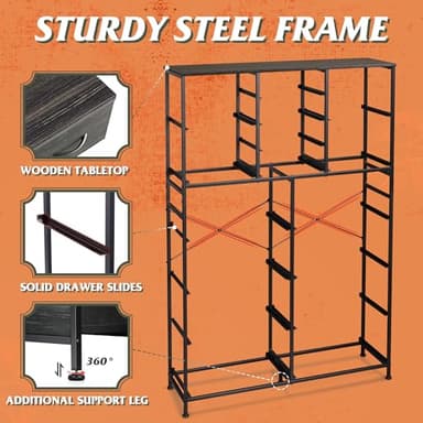 WLIVE Tall Console Table with 16 Fabric Drawers, Entryway Table with Storage, Large Storage Organizer with Wood Top, Steel Frame for Living Room, Hallway, Office, Charcoal Black Wood Grain Print - Image 6