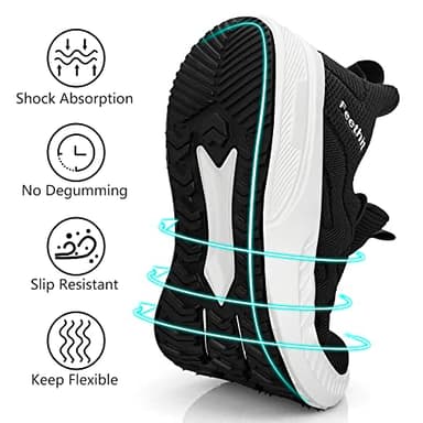 Feethit Mens Running Shoes Slip on Walking Tennis Shoes Lightweihgt Breathable Non Slip Fashion Sneakers for Work Gym Travel Black White 11 - Image 4