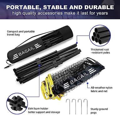 BAGAIL Badminton Net, Foldable Sports Net 10 FT/ 14 FT/ 17 FT Wide, Height Adjustable Net Set with Carry Bag for Tennis, Pickleball or Pool Volleyball - 10ft, Yellow - Image 3