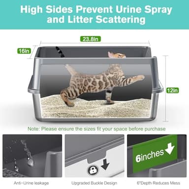 2PACK Stainless Steel Cat Litter Box with High Sides Lid, Extra Large XL Litter Box for Big Cats, Metal Kitty Litter Boxes with Anti-Leakage Enclosure,Non-Stick,Odorless,Scoop Included - Image 3