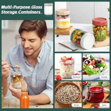 DIMBRAH Overnight Oats Containers with Lids,16oz Glass Jars with Lids - Set Of 4, Practical Oatmeal Container to Go, Chia Seed Pudding Jars, Baby Food Containers - Image 6