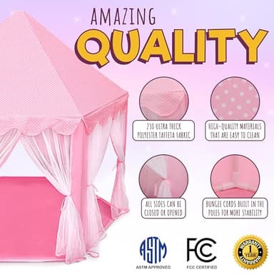 ORIAN Princess Castle Playhouse Tent for Girls with LED Star Lights – Indoor & Outdoor Large Kids Play Tent for Imaginative Games – ASTM Certified, 230 Polyester Taffeta. Pink 55"x53". - Image 3