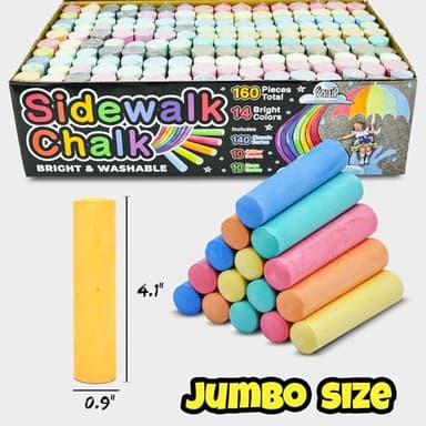 160 PCS Sidewalk Chalk for Kids - 14 Colors, 10 Glitter, 10 Neon Non-Toxic Washable Jumbo Chalks - Bulk Set of Outdoor Paint for Kids and Toddlers - Chalkboard Toys - Big Bucket Chalk for Party - Image 3