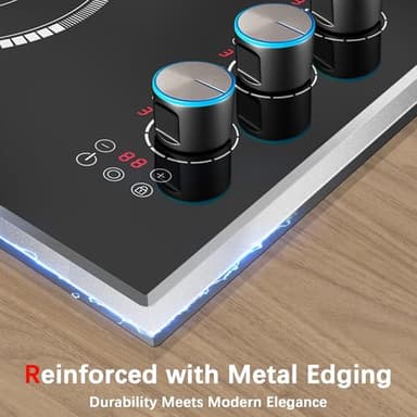30 Inch Electric Cooktop, 4 Burner Electric Stove Top with Knob Control, 6700W Stove Top Burner with Overheat Protection, Child Lock, Timer, Durable Metal Frame, Bulit-in Glass Top 220-240V Hardwired - Image 7