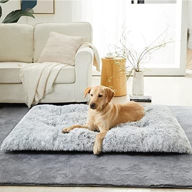 BFPETHOME Dog Beds for Large Dogs, Plush Dog Crate Bed Fluffy Cozy Kennel Pad for Sleeping &Ease Anxiety, Washable Pet Mats with Anti-Slip Bottom for Large Medium Dogs, Pet Bed Grey - Image 2