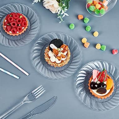 FOCUSLINE 100 Count 6 Inch Clear Plastic Plates, Disposable Heavy Duty Salad Dessert Plates- Premium Hard Plastic Plate Fancy Disposable Clear Plate for Weddings, Parties and Events - Image 6