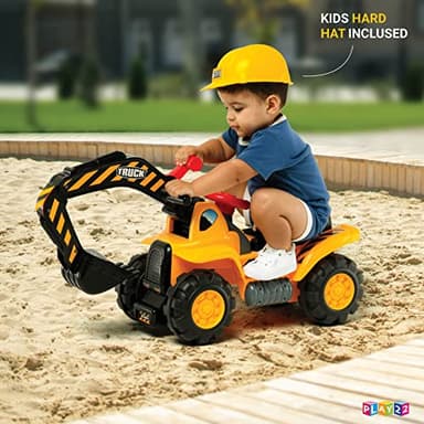 Play22 Toy Tractors for Kids Ride On Excavator - Music Sounds Digger Scooter Bulldozer Includes Helmet with Rocks - Pretend Play - Toddler Construction Truck - Image 2