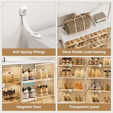 JEKO&JEKO 9 Tiers Foldable Boot and Shoe Storage Rack Cabinet for Closet Entryway, Large Collapsible Shoe Organizer with Magnetic Doors (White) - Image 4