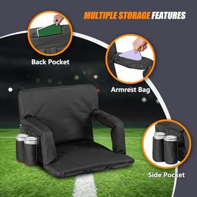 Nova Microdermabrasion 20.5"/25" Wide Stadium Seat for Bleachers w/Back Support Padded Cushion Portable Reclining Bleacher Seats Camping Stadium Chair Waterproof - Image 6