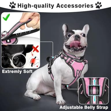 WINSEE Pet Harness Collar and Leash Set, All-in-one Reflective Dog Harness No Pull with Adjustable Buckles for Puppies, Small, Medium, Large, and Extra-Large Dogs (Large, Pink) - Image 2
