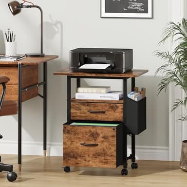 GYIIYUO 2 Drawer File Cabinet with 24'' Extended Desktop, Mobile Filing Cabinet, Rolling File Cabinet with Side Bag, Fabric Drawer, Fits A4/Letter Size, Printer Stand Home Office, Light Brown - Image 2