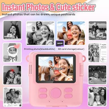 ESOXOFFORE Instant Print Camera for Kids, Christmas Birthday Gifts Girls Boys Age 3-12, HD Digital Video Cameras Toddler, Portable Toy 3 4 5 6 7 8 9 10 Year Old Girl with 32GB SD Card-Pink - Image 3