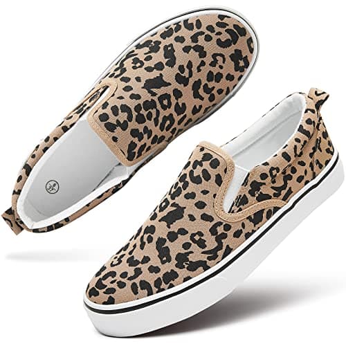 Women's Slip on Shoes Canvas Sneakers Loafers Non Slip Shoes Low Top Casual Low Cut Shoes (Leopard, US7.5)… - Image 1