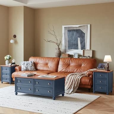 RWYHG 18" Farmhouse Night Stand Set of 2, Blue Wood Nightstand with 3 Drawers, Bedside End Table with Storage and Roman Column, Bed Side Tables Cabinet for Bedroom, Living Room, and Closet - Image 4