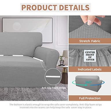 Easy-Going 100% Waterproof Couch Cover, Dual Waterproof Sofa Cover, Stretch Jacquard Sofa Slipcover, Leakproof Furniture Protector for Kids, Pets, Dog and Cat (Oversized Sofa, Light Gray) - Image 5