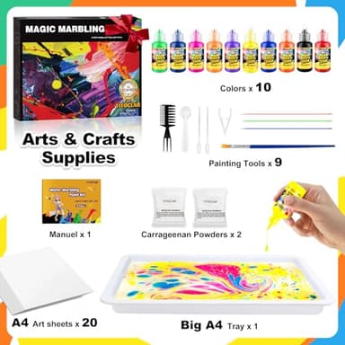 Water Marbling Paint Kit, Arts and Crafts For Kids,Birthday Gifts for Girls Boys 3+Years Old, Toys For Ages 8-13 5-7 3-6, Art Supplies for Kids - Image 3
