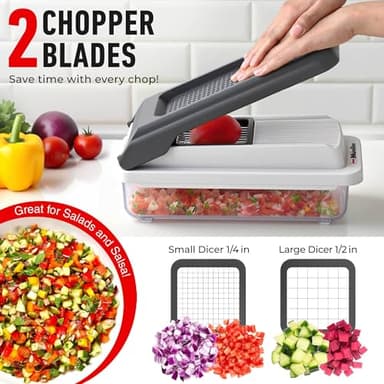 Mueller Vegetable Chopper Mandoline Slicer, Food Veggie Chopper, Cheese Grater, Onion Vegetable Cutter with Container, Dicer, Kitchen Gadgets & Essentials, White Sand/Grey - Image 3