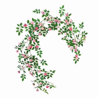 Shyshining 6FT Bendable Pink Rose Flower Garland, Artificial Silk Wild Roses Vine Leaves Hanging Flowers for Wall Fireplace Fence Trellis Wedding Baby Shower Room Home Spring Summer Decor(1PC) - Image 7
