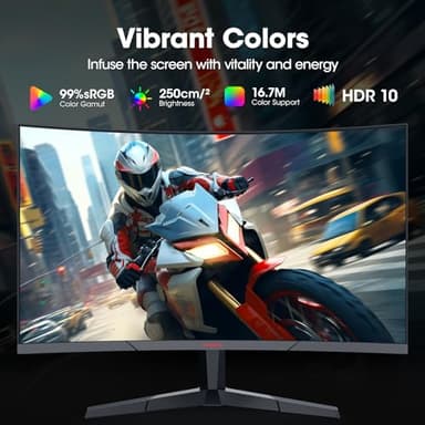KOORUI Curved 27 Inch Gaming Monitor, Full HD 1080p R1500 180Hz VA Computer Monitor, 99% sRGB, Built-in Adaptive Sync, 1 x Display Port 1.2 & 2 x HDMI 2.0, Eye Care, VESA Compatible, Black 27E6CA - Image 4