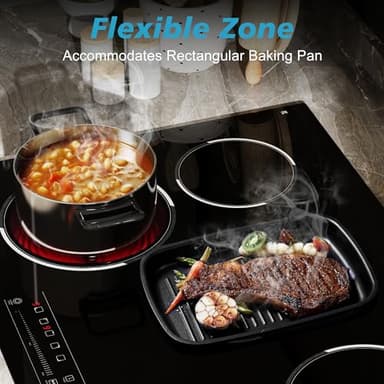 Traenvir 5 Burner Electric Cooktop, 30 Inch 8400W Built-in Electric Stovetop, Glass Ceramic Cooktop with Expanded Zone, Slide Touch Control, Child Lock, Timer, Pause, 220V - 240V Hard Wire, No Plug - Image 3