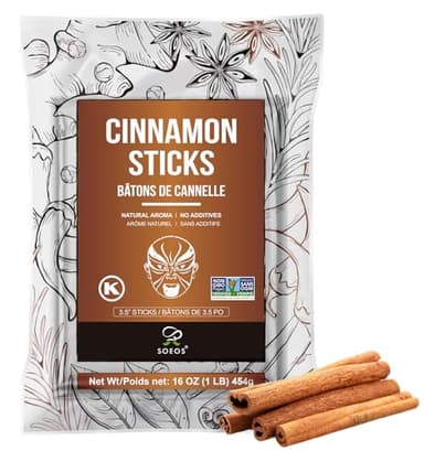 Soeos Cinnamon Sticks, 16 oz (454g), 3.5" Length, 100% Raw, Non-GMO, Kosher Certified, Whole Cinnamon Sticks Seasoning Spice for Coffee, Baking, Cooking and Beverages - Image 1