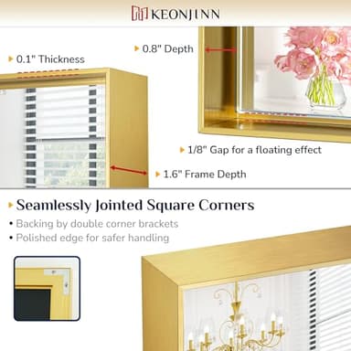 Keonjinn Gold Bathroom Mirror 40 x 30 Inch, Brushed Gold Mirror for Over Sink, Aluminum Alloy Framed, Square Corner, Modern Farmhouse, Large Rectangular Vanity Mirror for Wall(Horizontal/Vertical) - Image 3