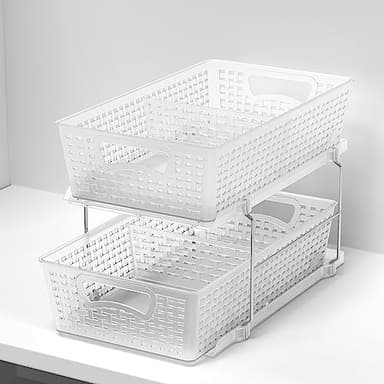 Simple Houseware 2 Tier Bathroom Organizer Tray Pull-Out Sliding Drawer/Under-Sink Storage, Clear - Image 8