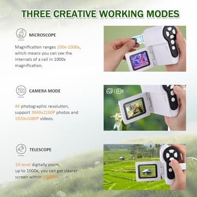 Barchrons Microscope for Kids, 1000X Handheld Kids Microscope with 6 Adjustable LED Lights, Easter Gifts for Kids Ages 8-12, 32G SD Card Included-White - Image 2