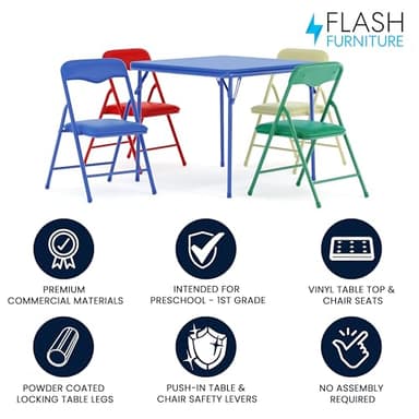 Flash Furniture Mindy Kids 5-Piece set Folding Square Table and Chairs Set for Daycare and Classrooms, Children's Activity Table and Chairs Set, Multicolor - Image 6