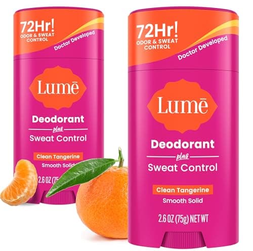 Lume Deodorant Plus Sweat Control - Smooth Solid Stick - Maximum Strength Antiperspirant - 72 Hour Odor And Sweat Control - Baking Soda Free, Skin Loving - 2.6 ounce (Clean Tangerine) Pack of 2 - Image 1