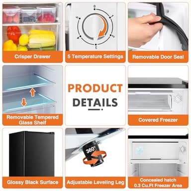 Sweetcrispy 3.2 Cu.Ft Mini Fridge with Freezer Small Refrigerator Single Door Adjustable Thermostat Energy-efficient Low Noise, Compact Fridge for Bedroom, Office, Dorm (Black) - Image 5