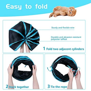 Sheldamy Cat Tunnel, S-2-Way Cat Tunnels for Indoor Cats, Collapsible Cat Play Tunnel, Interactive Toy Maze Cat House with 1 Play Ball for Cats, Puppy, Kitty, Kitten, Rabbit (Blue & Black) - Image 4